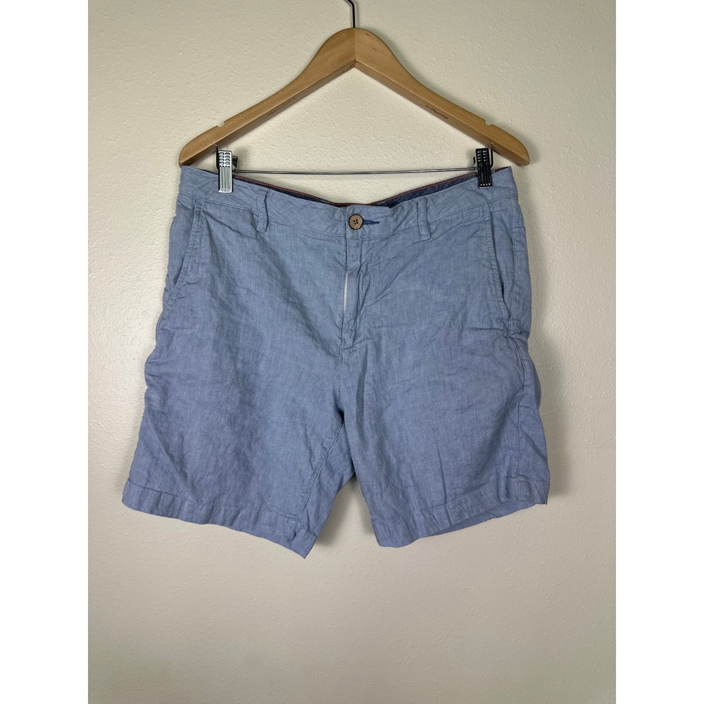 FAHERTY‎ Men 33 Preppy Minimalist Lightweight Blue Linen Cotton Blend Shorts